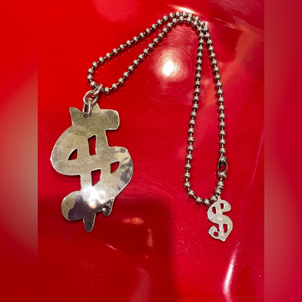 Very Rare Robert Lee Morris for Andy Warhol .925 Silver Dollar Sign Necklace